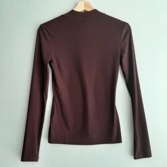 H&M Mock Neck Cut-out Fitted Long Sleeve Top Burgundy Sz XS - Picture 8 of 11